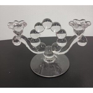 Vintage Duncan Miller Clear Glass Teardrop Two Candle Candlestick Holder MCM